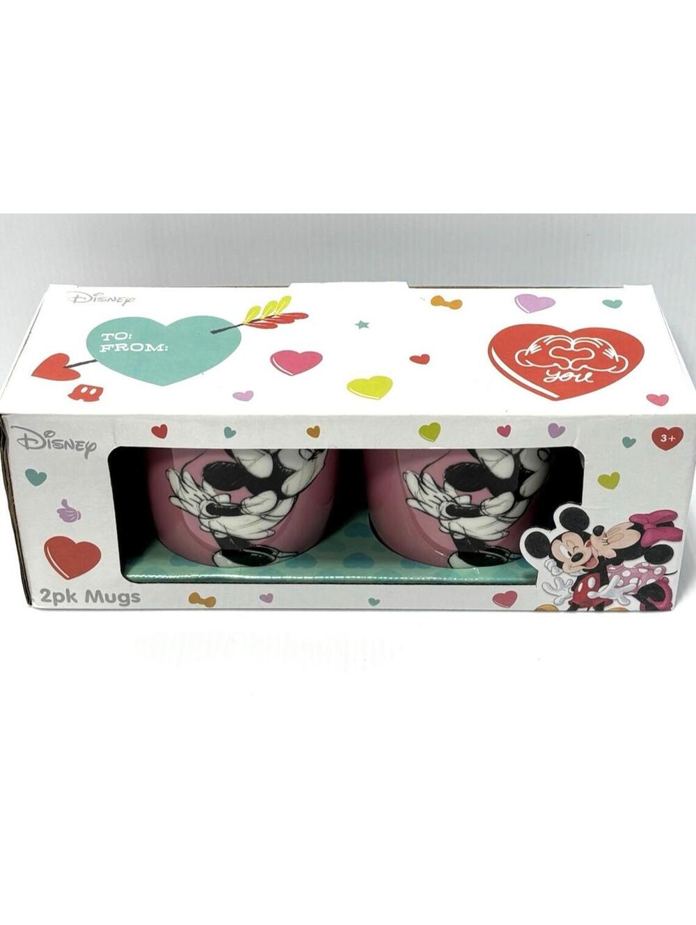 Disney Minnie Mouse 2 Pack Ceramic Coffee Mugs Gift Set Hearts Valentines New